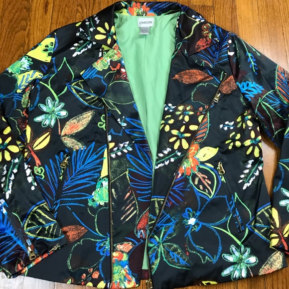 Vtg Chico's Size 1 Abstract Floral Jacket Blazer - Picture 1 of 8